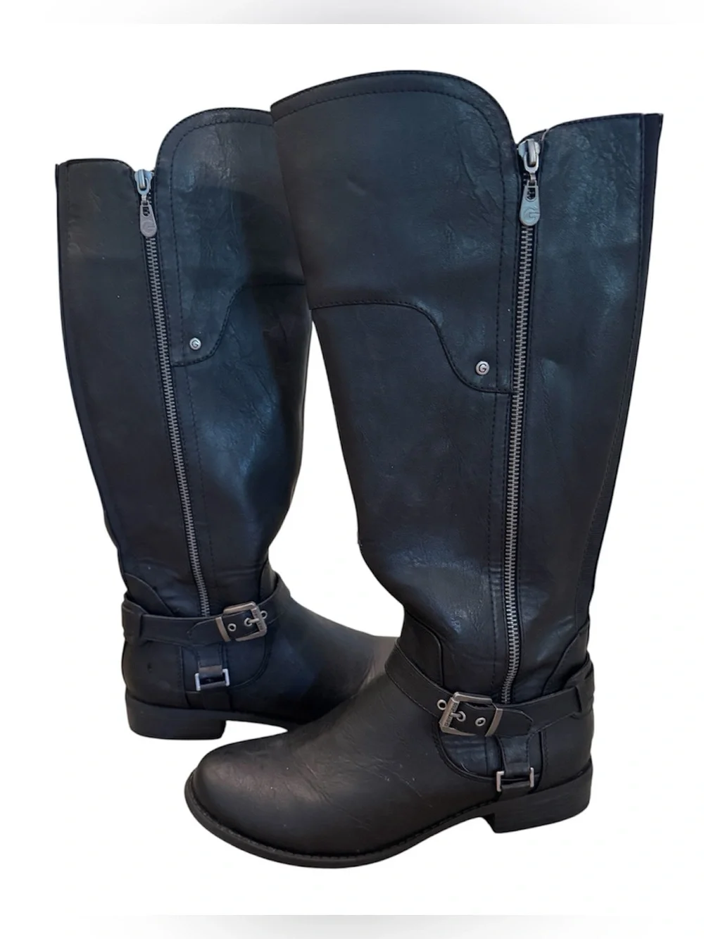 G by Guess Black Faux Leather Riding Boot Womens 10M Knee High Side Zip